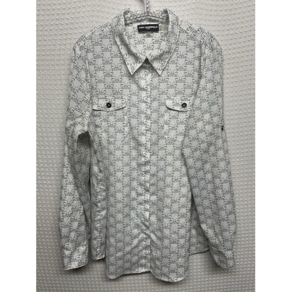 Karl Lagerfeld Cream Parisian Profile Logo Long Slv Shirt Blouse Women L Vietnam